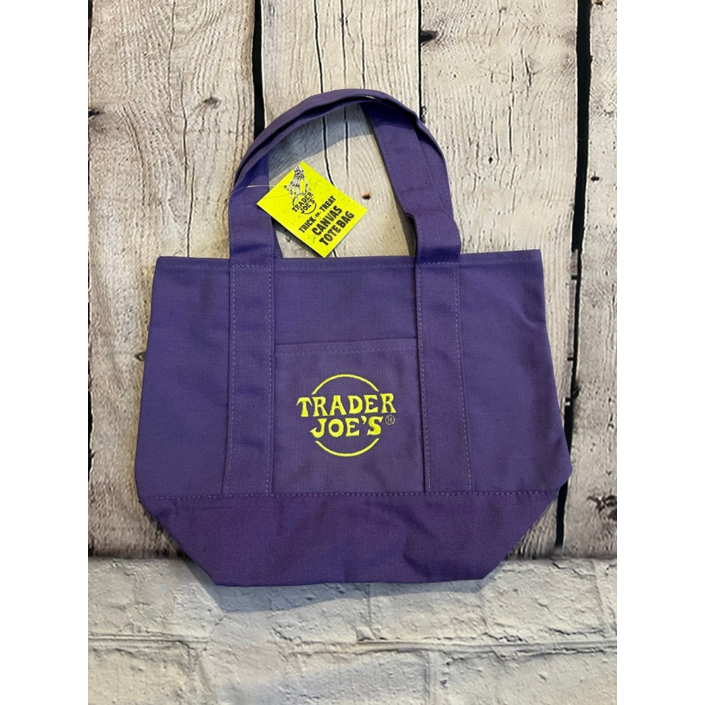 NEW Trader Joe's Canvas Tote Bag One Size Purple Yellow